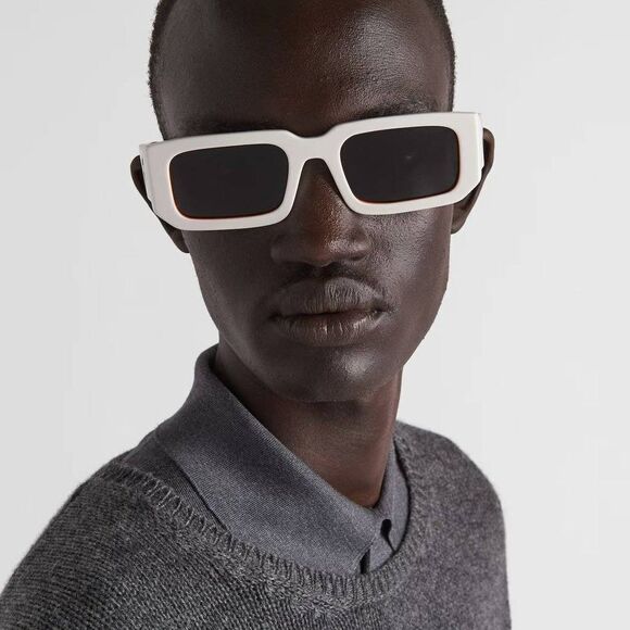 NEW Prada PR06YS 17M5S0 Talc Orange Dark Grey Rectangle Unisex Sunglasses - Picture 5 of 12